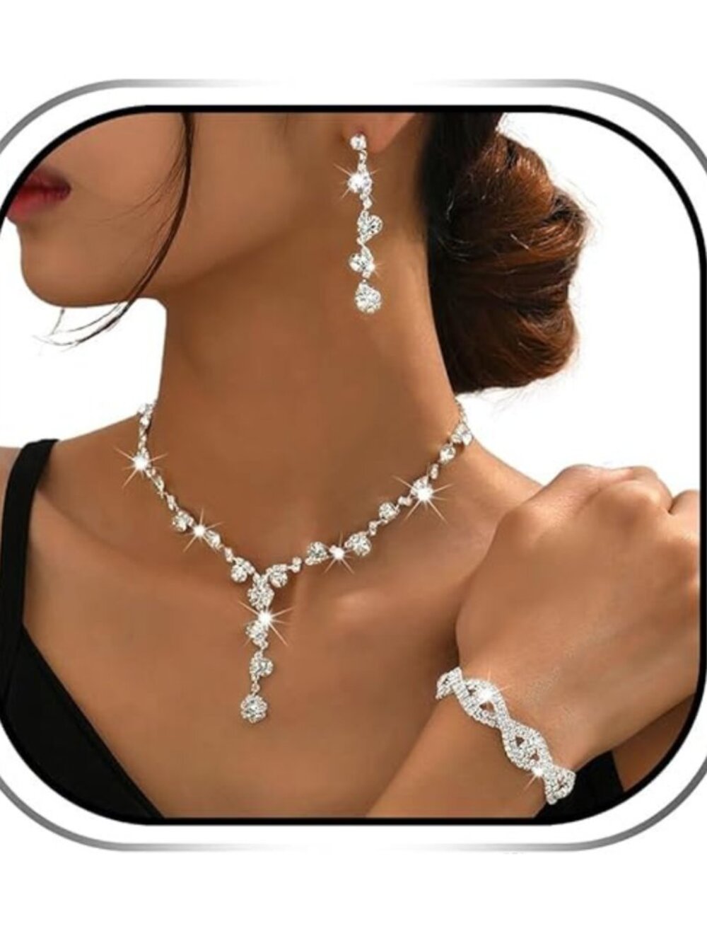 Sixexey Rhinestone Earrings Bracelet Set Sparkly Party Prom Jewelry Women